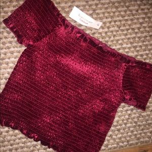 Francesca's Red Smocked Crop Top